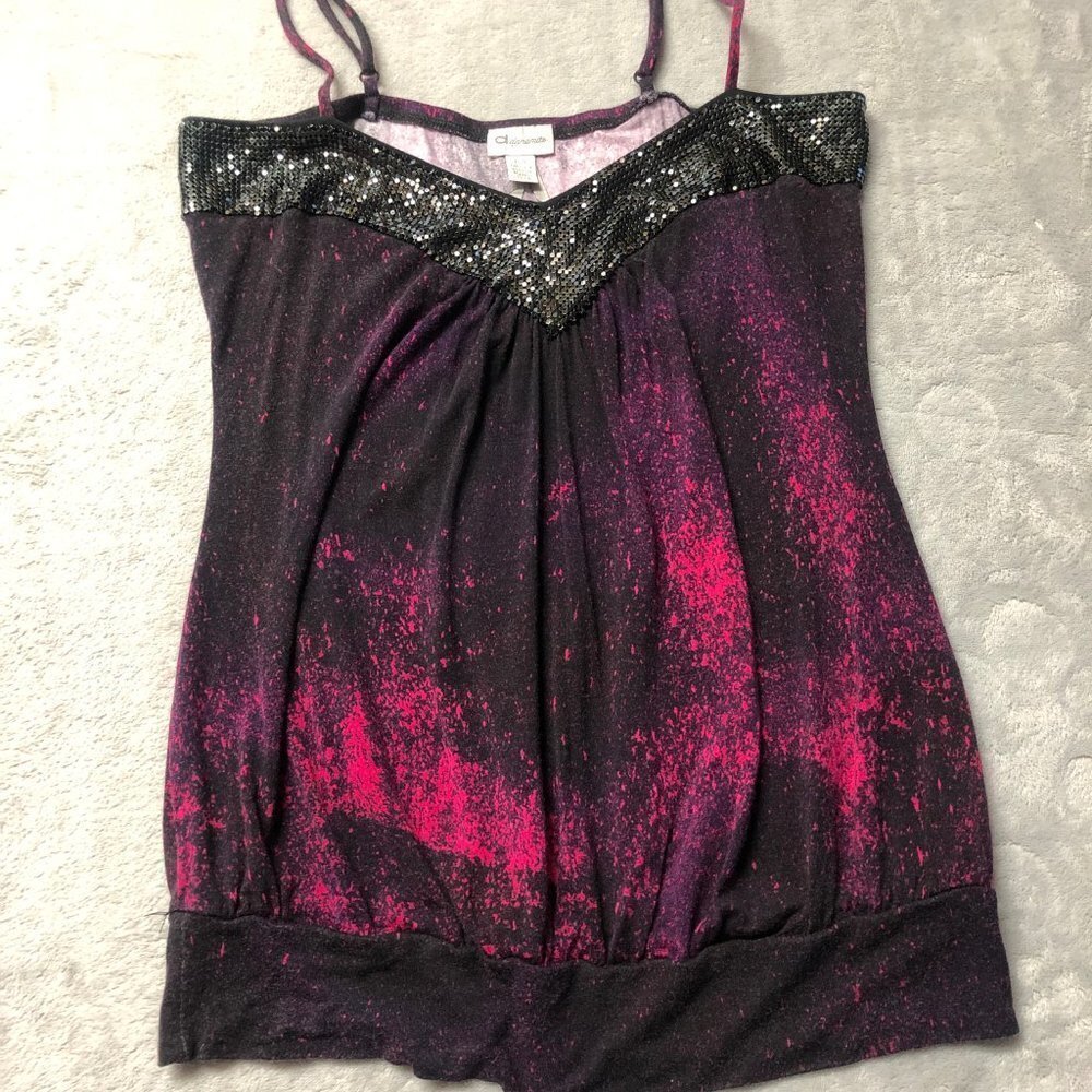 Dynamite Dark Pink & Black Glo-mesh Spaghetti Strap Camisole Top - Picture 3 of 8